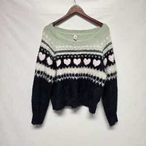Victorias Secret Sweater Mint Green Blue FairIsle Winter Hearts Large